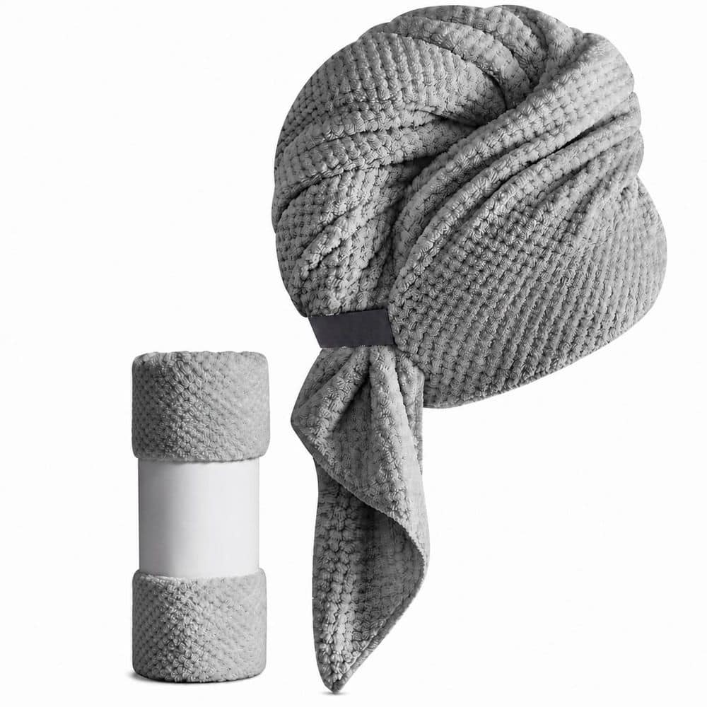 LAIFUCAM Gray Microfiber Bath Accessory Hair Towel Wrap for Long Curly Thick Hair Super Soft Quick Dry Anti Frizz (1)