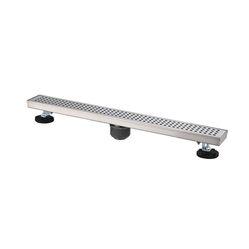 YONKI SUNSHIN INC 28 in. Linear Shower DRain Stainless Steel Shower Floor DRain with Hair StRainer and Leveling Feet in Brushed Nickel