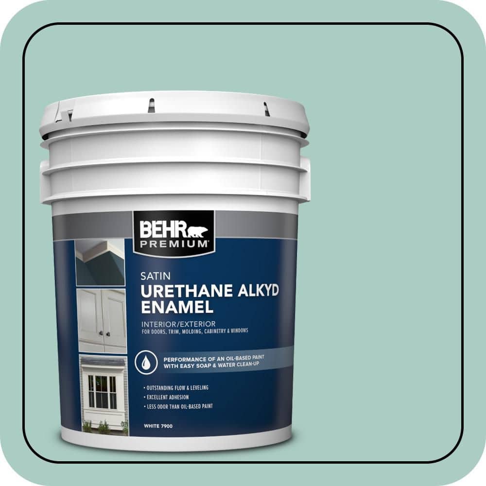 BEHR PREMIUM 5 gal. #M440-3 Baby Aqua Urethane Alkyd Satin Enamel Interior/Exterior Paint