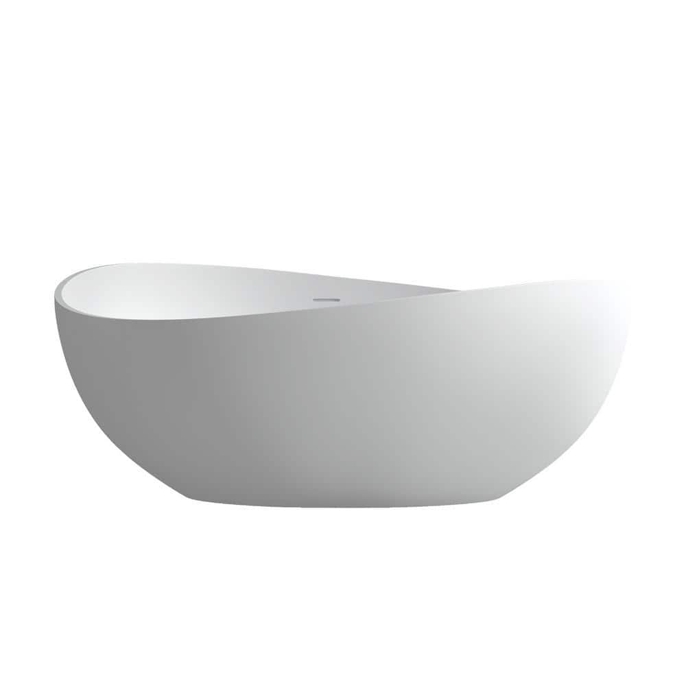 JimsMaison 63 in. x 37.4 in. Stone Resin Freestanding Double Slipper Flatbottom Soaking Bathtub in Matte White (1)