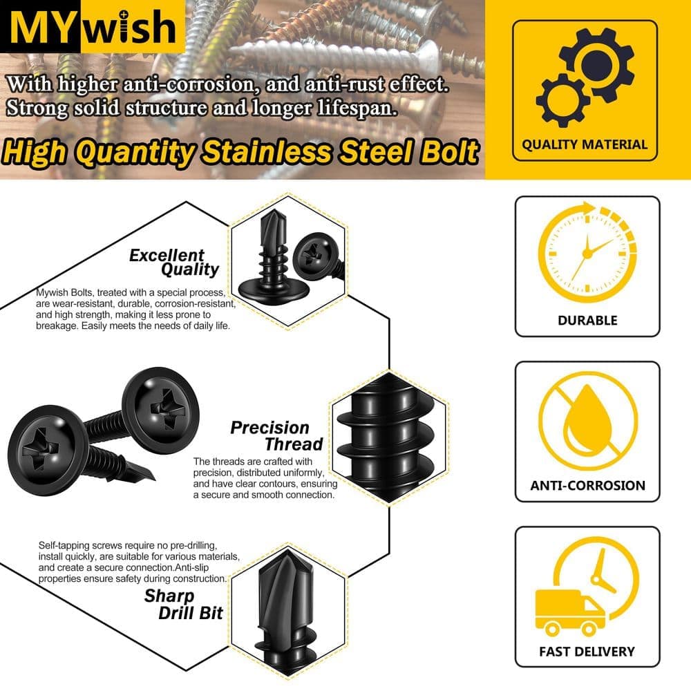 MYWISH #8 x 3/4 in. Stainless Steel Phillips Truss Head Self-Drilling Screws (300-Pack) (3)
