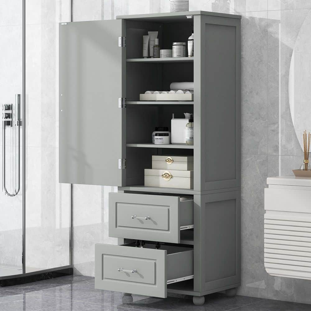 Unbranded 23 in. W 15.9 in. D 61.4 in. H MDF Freestanding Storage Linen Cabinet with Adjustable Shelf