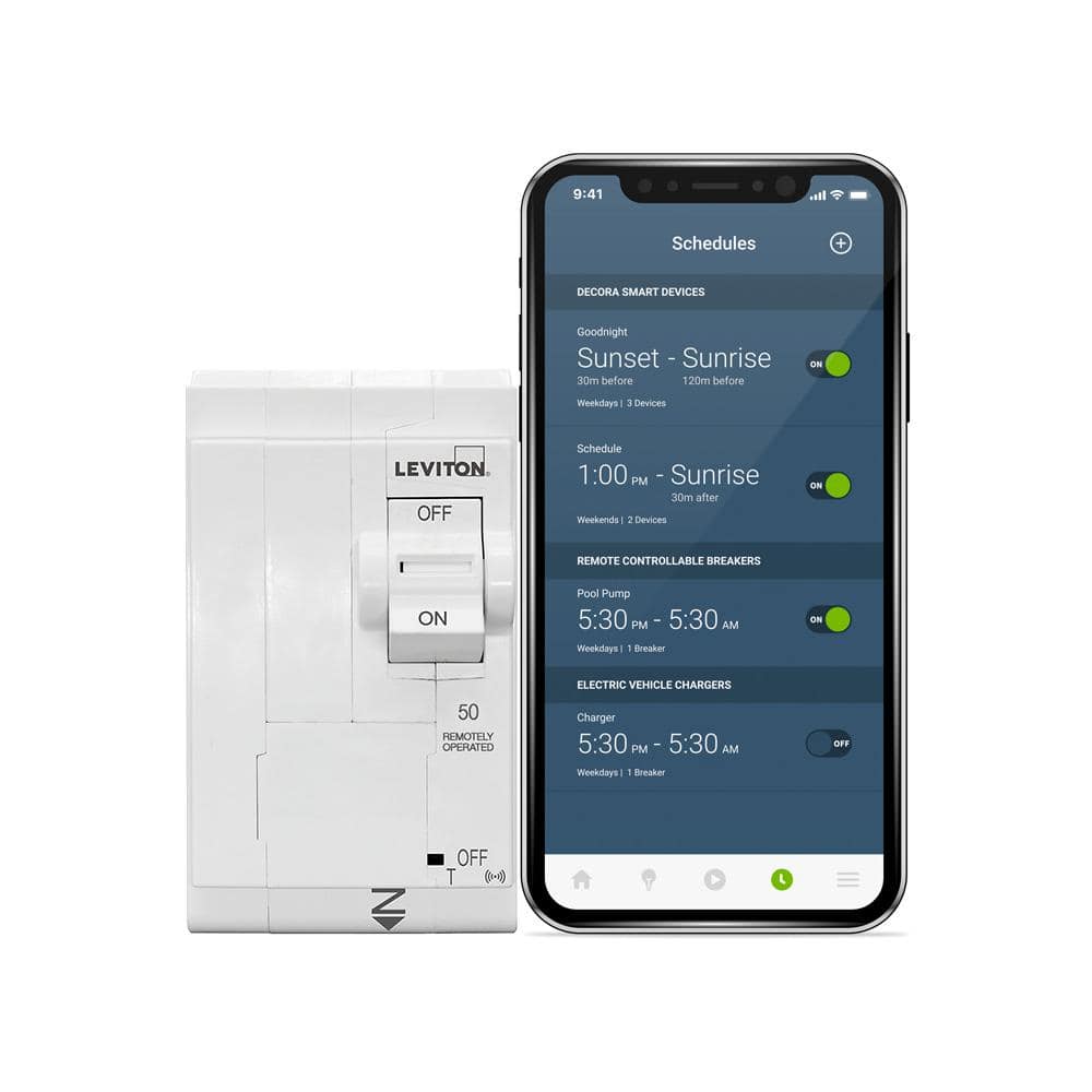 Leviton 2nd Gen 2-Pole 50 Amp Smart Circuit Breaker w/Remote Control, Standard 120/240-Volt and 120/208-Volt, Thermal Magnetic