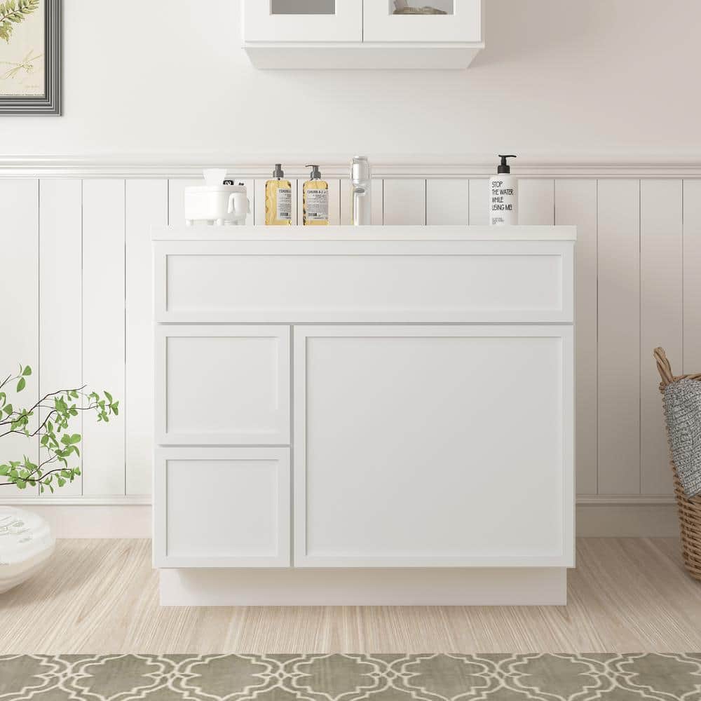 Vanity Art Colton 36 in. 1-Door and 2-Drawer Freestanding Shaker Bathroom Vanity Cabinet (No Top) in White — Unassembled (1)