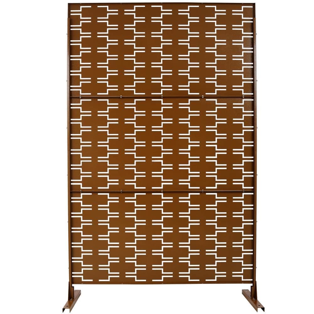 Zeus & Ruta 76 in. H x 48 in. W Brown Metal Outdoor Privacy Screen, Decorative Privacy Screen Privacy Fence Panels for Patio (1)