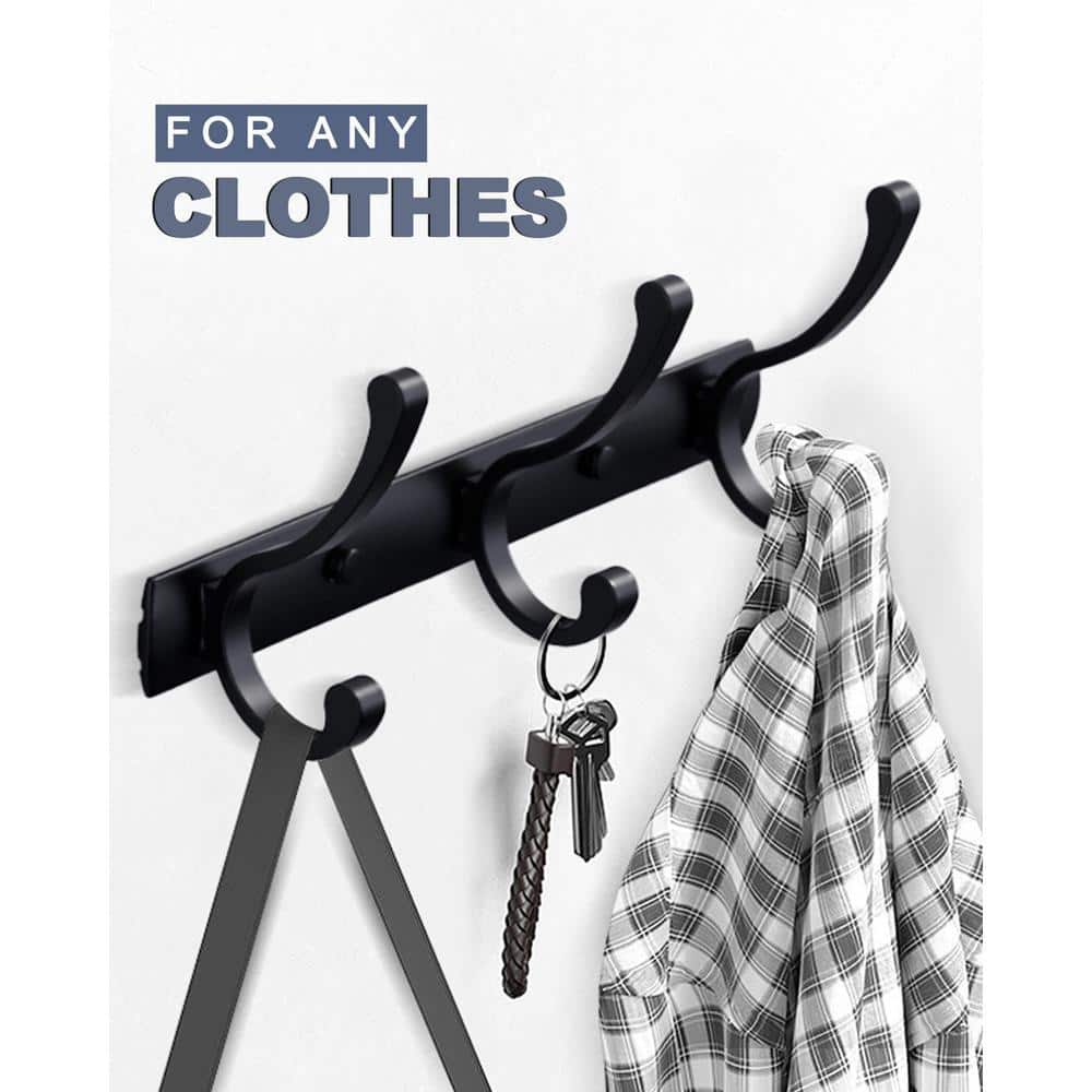 IVIGA 9.7 in . Aluminum Wall Mounted J-Hook Robe/Towel Hook in Black Coat Rack Hook Rail with 3 Hooks (3)