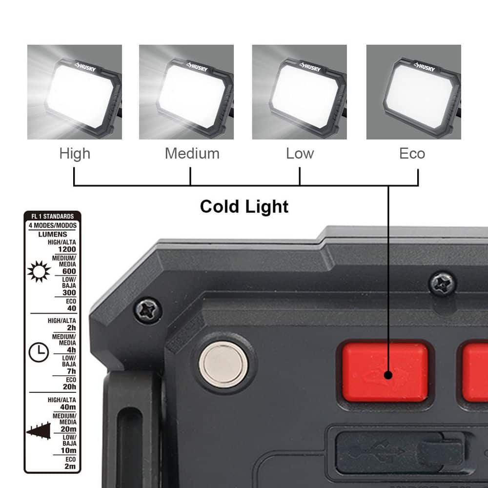 Husky 1200 Lumens Rechargeable LED Magnetic Utility Light with White Adjustable (2-Pack) (4)