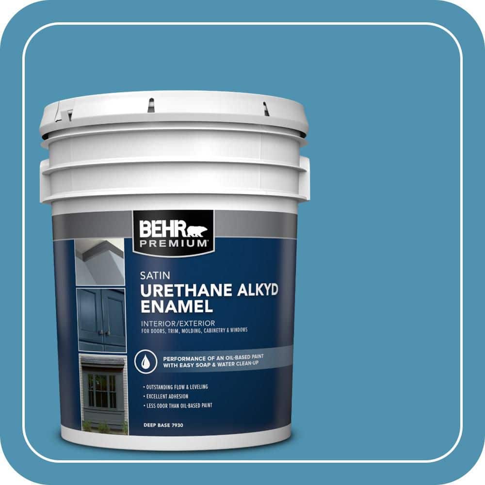 BEHR PREMIUM 5 gal. #AE-46 Champion Blue Urethane Alkyd Satin Enamel Interior/Exterior Paint