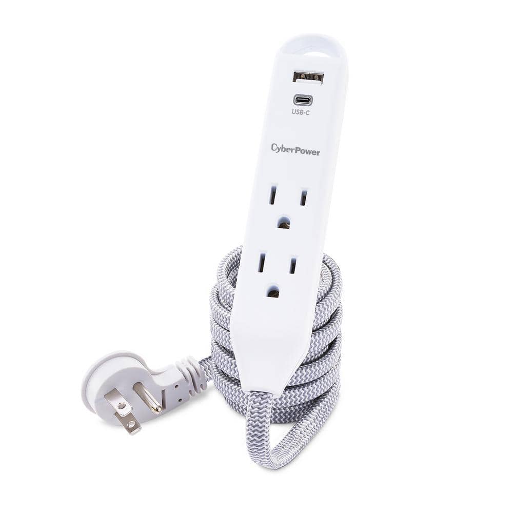 CyberPower 6 ft. 2-Outlet Surge Protector, USB-A 2.4 Amp, USB-C 15-Watt, 400 Joules Braid Cord (2)