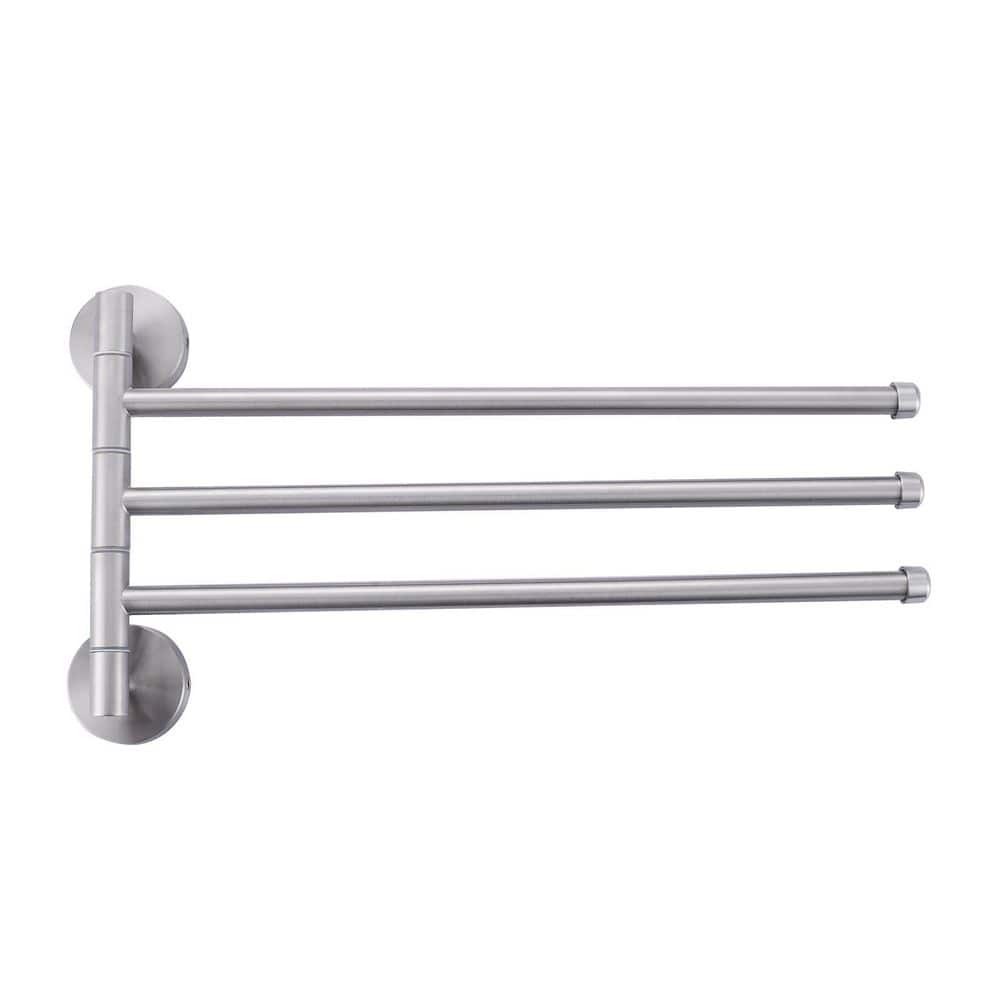 VEVETTA Stainless Steel 12.4 in. Wall Mounted 3-Swivel Arms Towel Bar in Brushed Nickel (1)