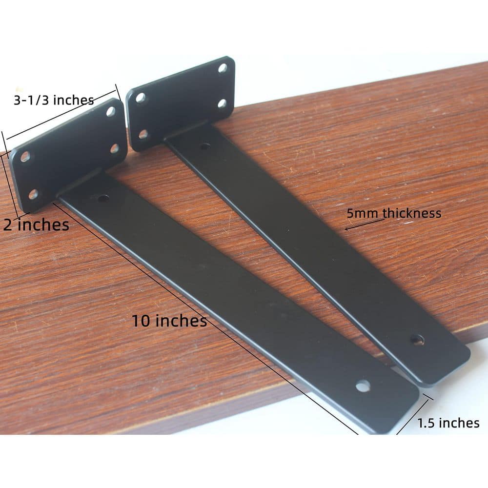 Wudkey 12-Pack 10 in. Black Hidden L Shelf Bracket, 1/5 in. Thicked Iron Floating Shelf Brackets, Industrial Metal Brackets (2)
