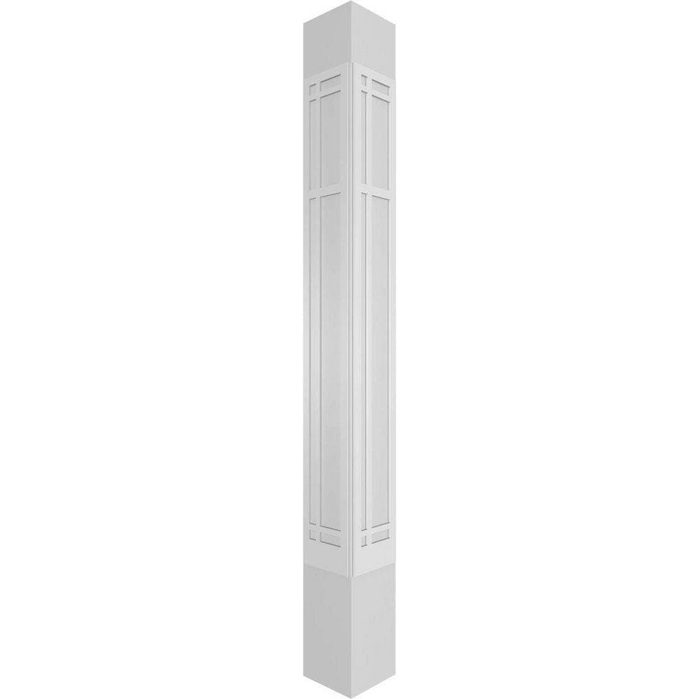 Ekena Millwork 11-5/8 in. x 9 ft. Square Non-Tapered San Juan Capistrano Fretwork PVC Column Wrap Kit with Standard Capital and Base (3)