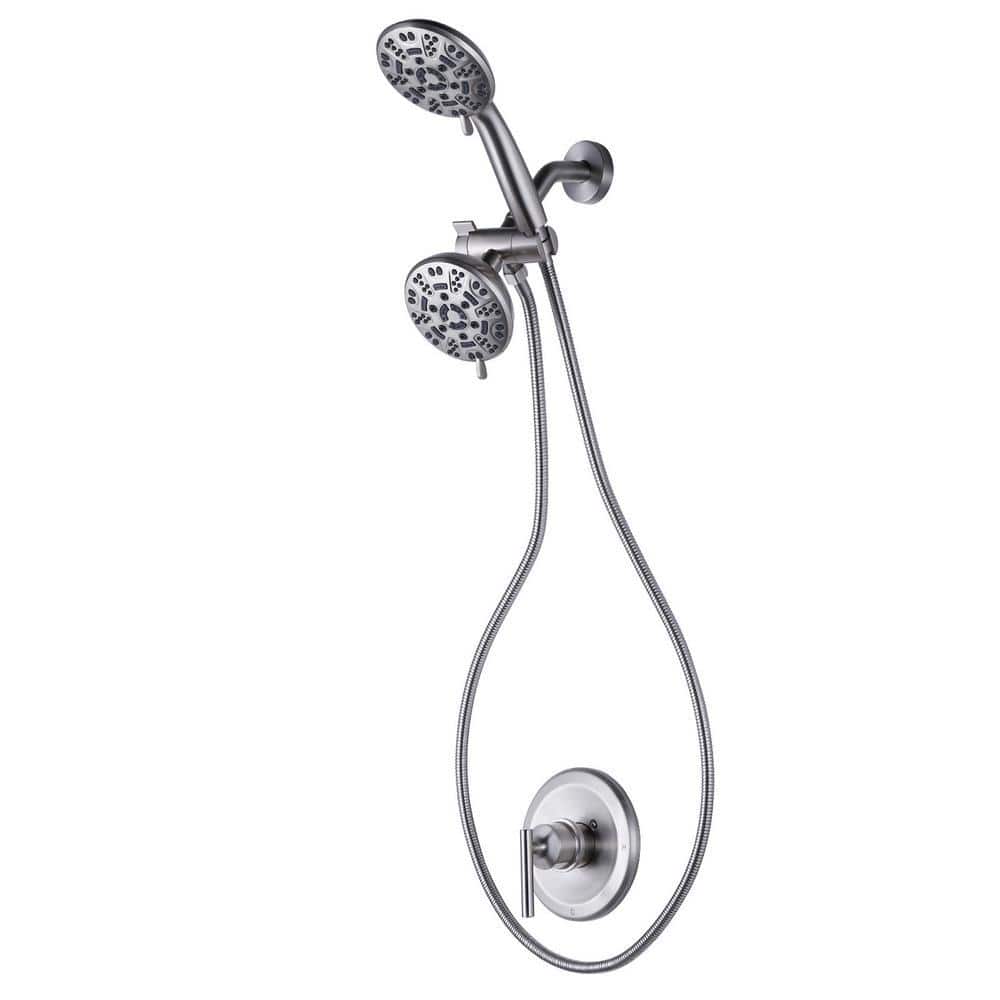 AVITAS Single Handle 7-Spray Double Shower Heads Shower Faucet 1.8 GPM with High Pressure in Brushed Nickel (Valve Included) (1)