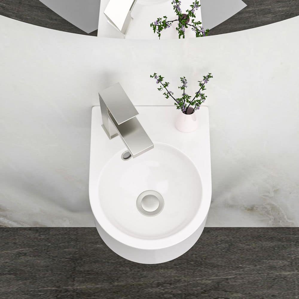 Tahanbath 13 x 10.44 in. White Ceramic Rectangle 4 in Wall Mount Bathroom Sink with Single Faucet Hole (2)