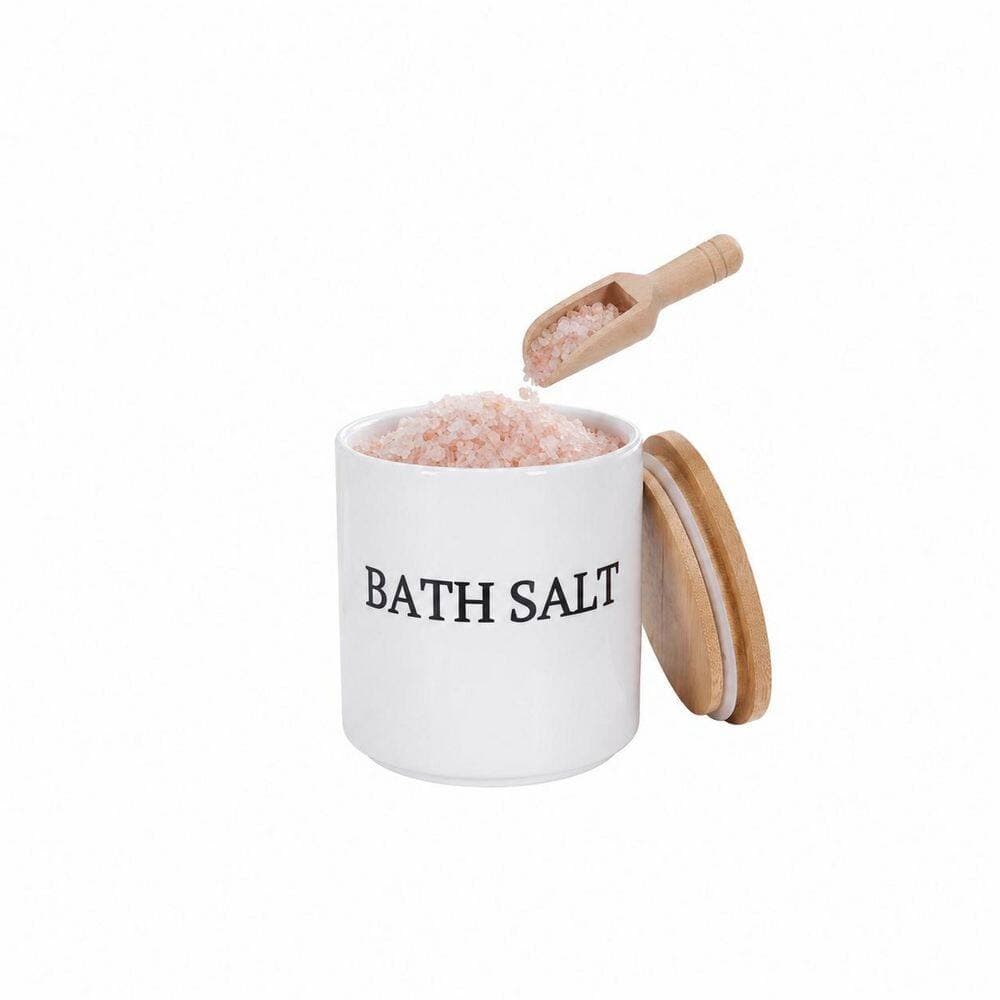 KHKFY 29oz Airtight Opaque Ceramic Bath Salt Jar with Wooden Lid, Scoop, and Anti-Slip Mat for Bathroom Storage (3)