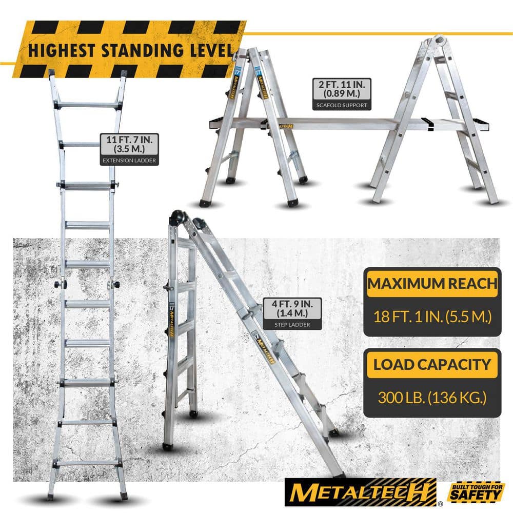 MetalTech 5-in-1 17-ft. Aluminum Telescoping Multi-Position Step Ladder, 300 lbs. Load Capacity, Reach, Type IA Duty Rating (4)