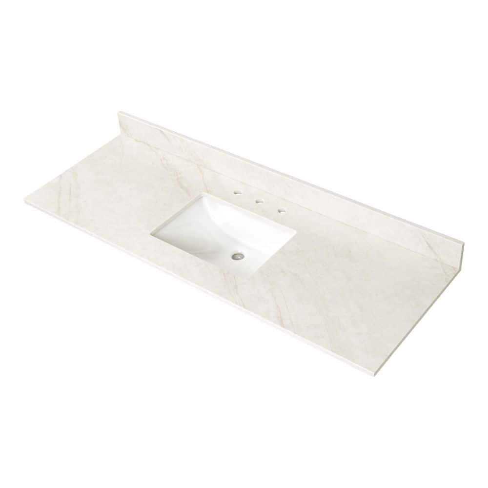A&A Surfaces Taj Bianco 61 in. W x 22 in. D Quartz Polished White Rectangular Single Sink Undermount Vanity Top in Beige (1)