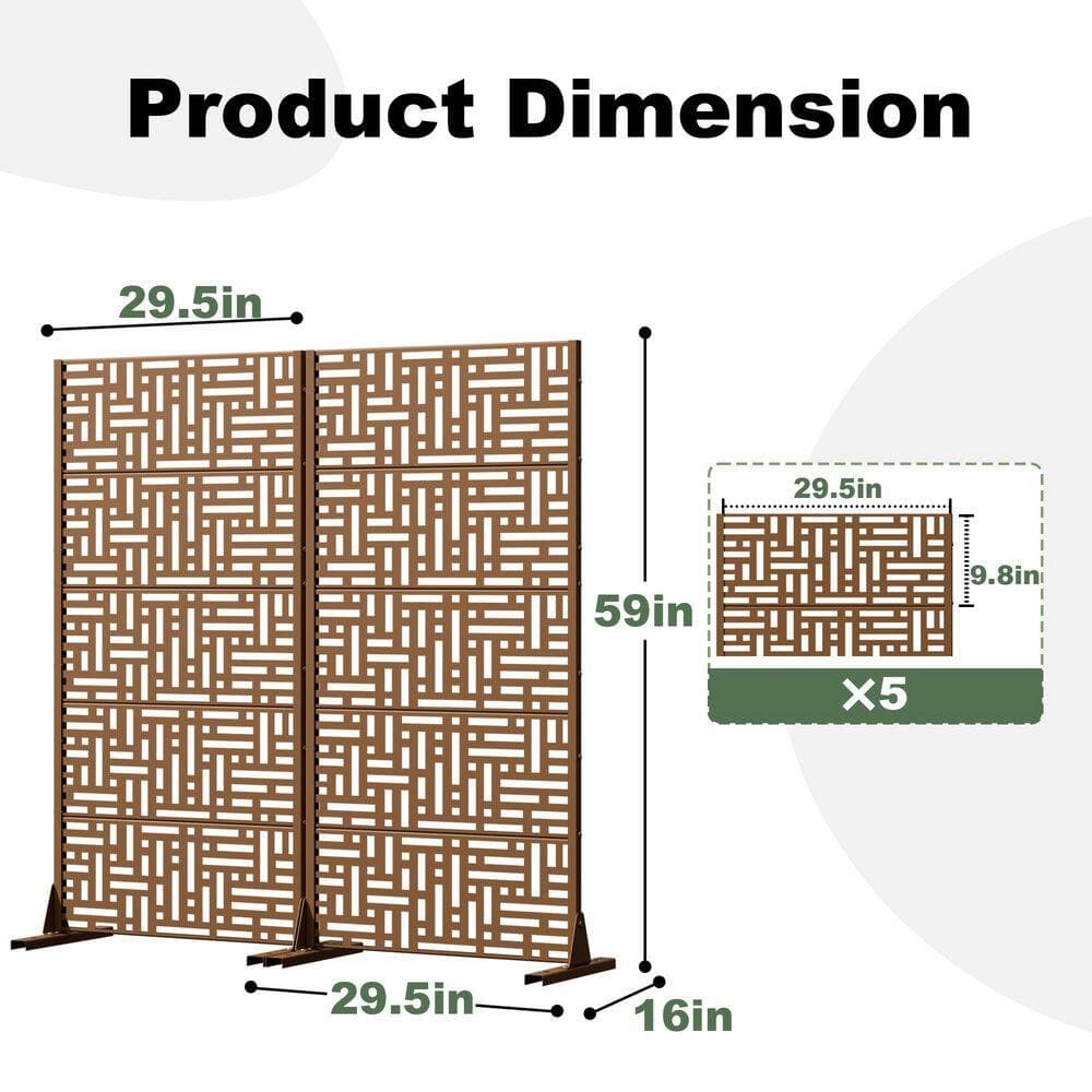 Dovelina 16 in.L x 59 in.H x 29.5 in.W Galvanized Metal Wall Sculptures Outdoor Privacy Screens Garden Fence in Brown (Set of 2) (3)