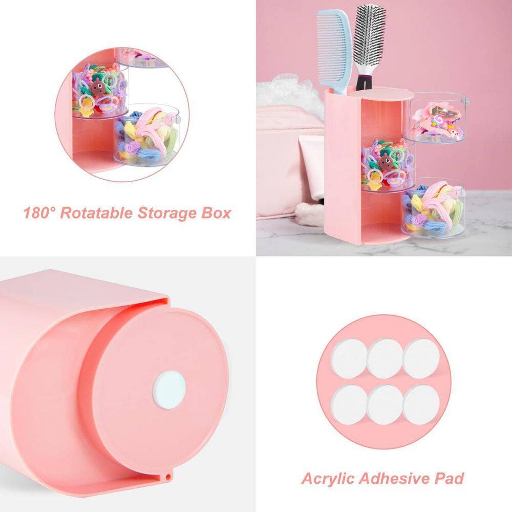 Anqtovp Rotatable Hair Tool Organizer Tabletop Installation in Pink Finish for Brushes, Clips, Jewelry, Makeup Storage Box (2)