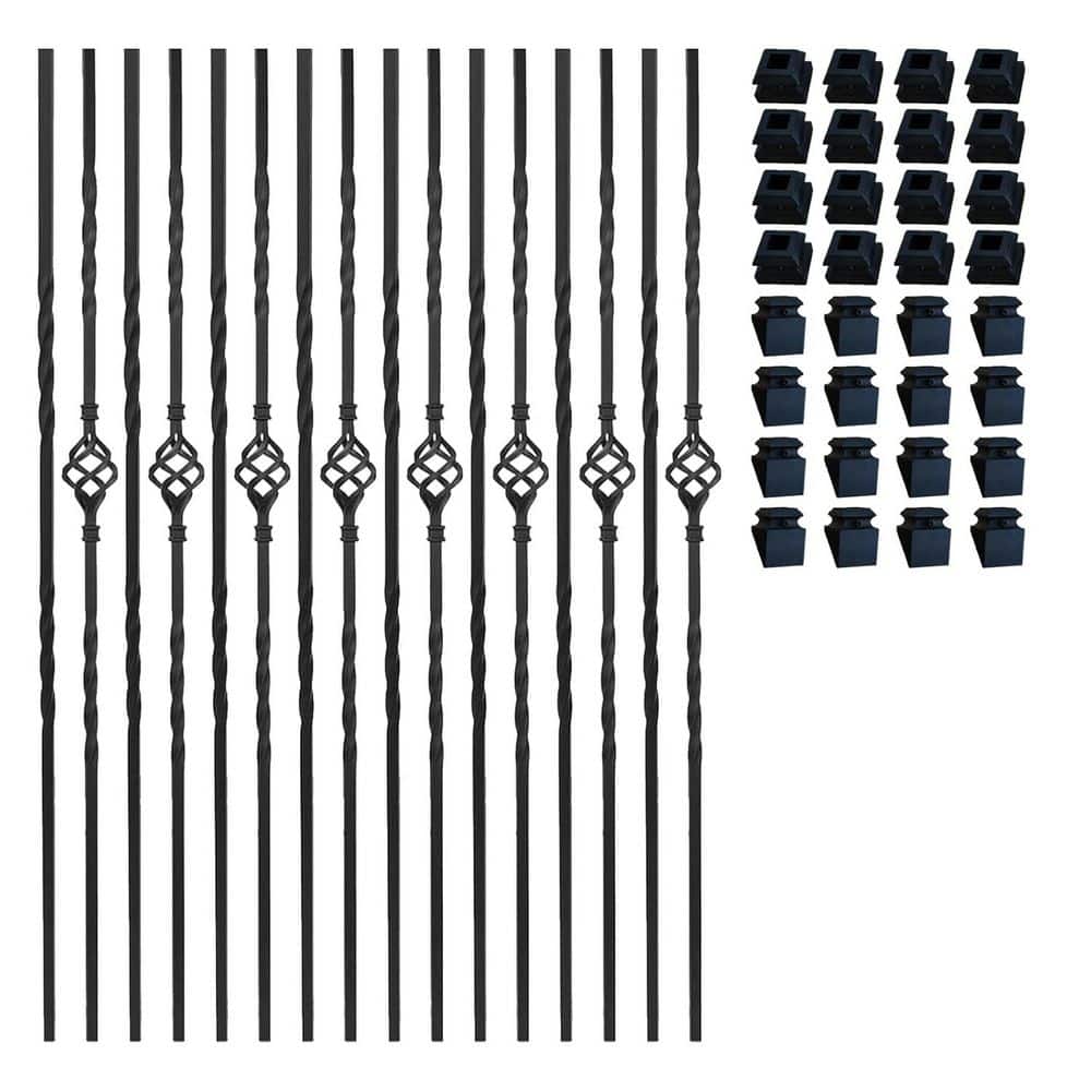 Afoxsos 44 in. H x 0.5 in. W Satin Wrought Iron Stair Railing Kit with 16 Pack Interior Balusters for DIY and Easy Aluminum (1)