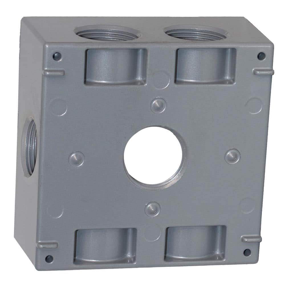Commercial Electric 2-Gang Metal Weatherproof Side Entry Electrical Outlet Box with (7) 3/4 inch Holes, Gray (3)