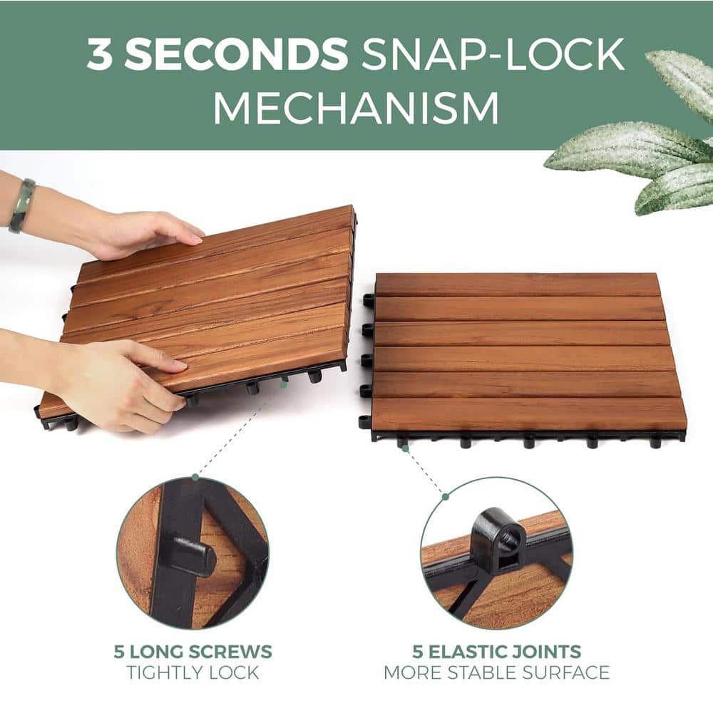 Afoxsos 1 ft. x 1 ft. Acacia Wood Oiled Finish Waterproof Interlocking Deck Tiles for Indoor/Outdoor Floor in Teak-(9-Pack) (3)