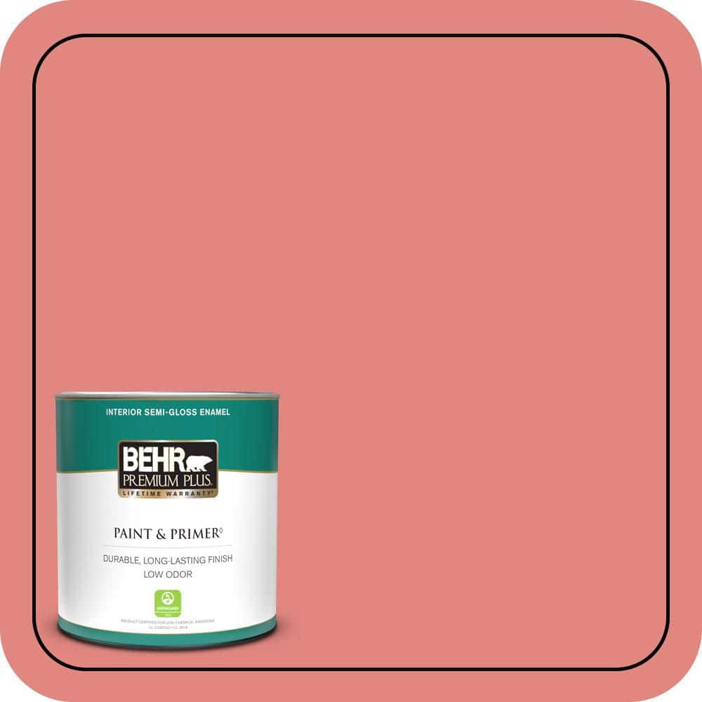 BEHR PREMIUM PLUS 1 qt. #PPU1-04A Watermelon Punch Semi-Gloss Enamel Low Odor Interior Paint & Primer
