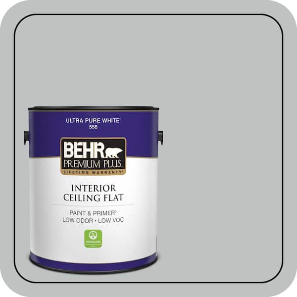 BEHR PREMIUM PLUS 1 gal. #PPU26-18 Silver Mine Ceiling Flat Interior Paint & Primer (2)