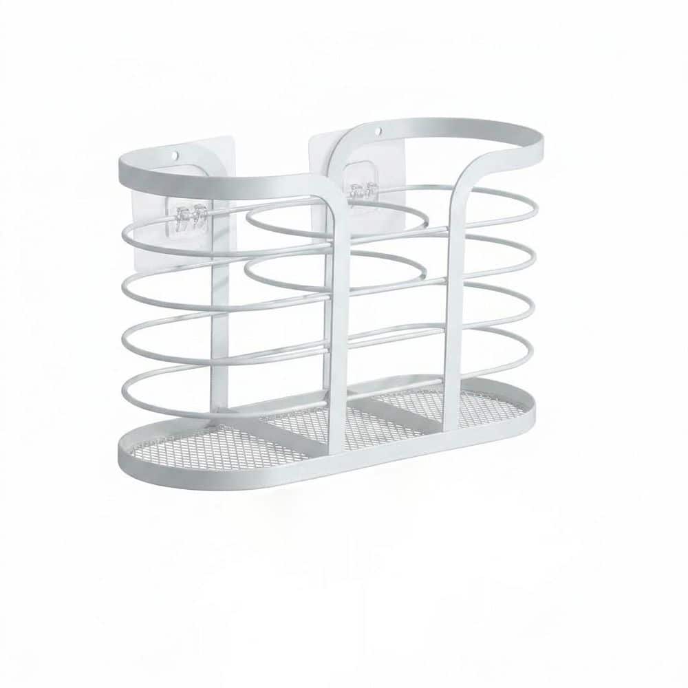 Anqtovp Wall Mounted Adhesive Hair Tool Organizer in White Finish, Multi-Functional Bathroom Storage Rack for Hair Dryer (1)