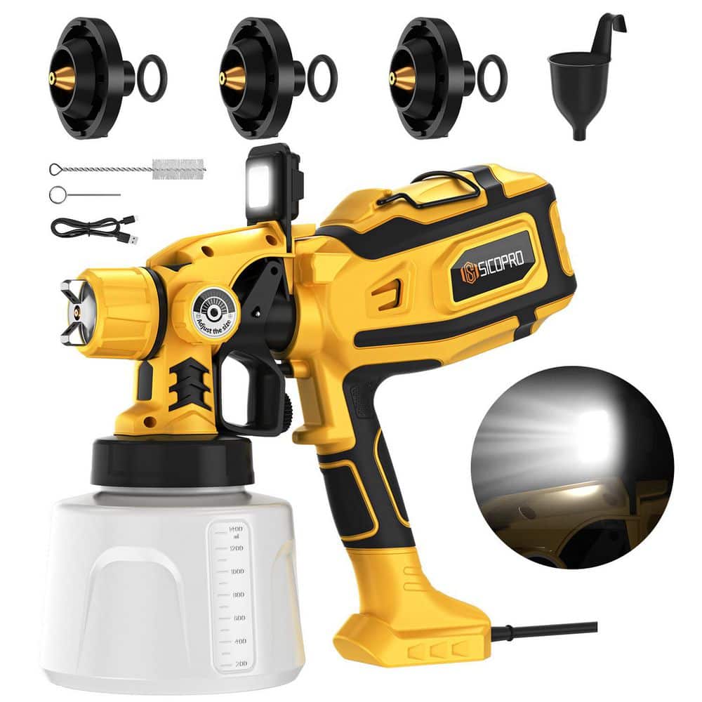 Unbranded HVLP Electric Paint Sprayer with LED Light for Interior Walls, Doors, Furniture and Garden Chairs, Yellow