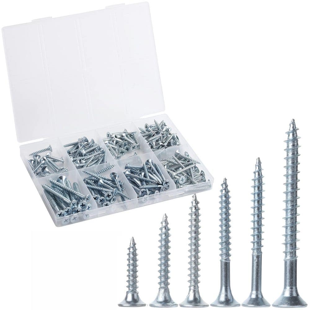 NVNOO 6-Sizes 152-Piece Phillips Tips Wood Screws Assortment Kit, Silver (2 in. 1-1/2 in. 1-1/4 in. 1 in. 3/4 in. 1/2 in.) (1)