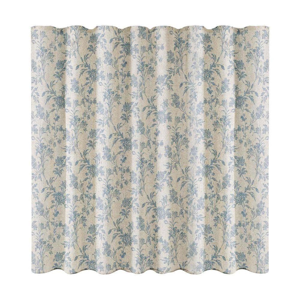 Unbranded Floral Cotton Linen Shower Curtain Cottagecore Design for Bathroom 72 x 72 in. Blue with Hooks
