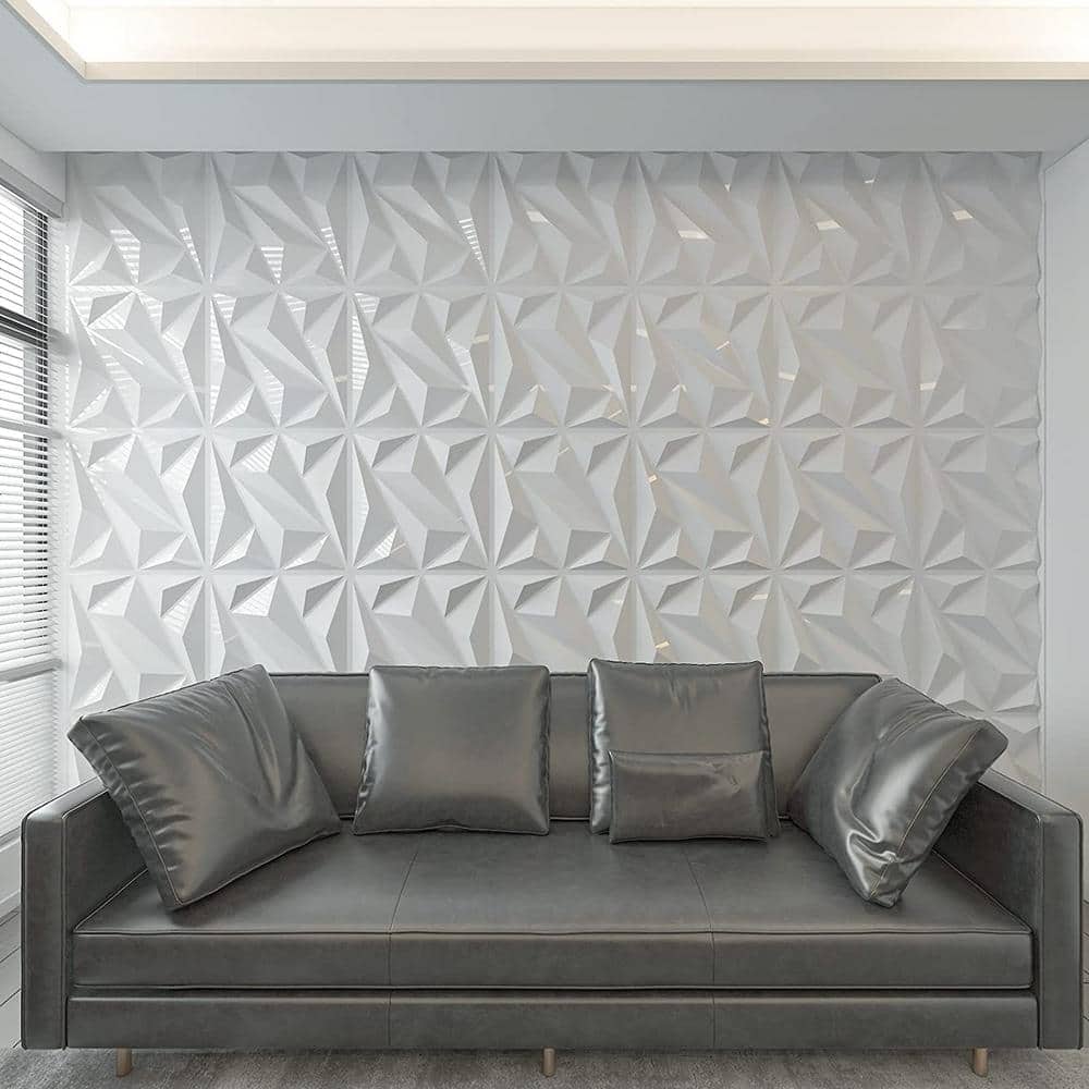Art3d Decorative Diamond Shape 19.7 in. x 19.7 in. PVC Seamless 3D Wall Panel in White 12-Panels (2)