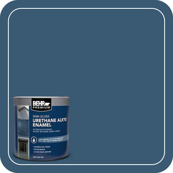BEHR PREMIUM 1 qt. #M500-6 Express Blue Semi-Gloss Enamel Urethane Alkyd Interior/Exterior Paint (2)