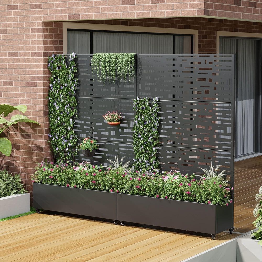 Lumioca 1 Piece 71.37 In. H x 46.8 In. W Black Metal Rectangle Outdoor Planting Box With Climbing Frame Wall Decor. (2)