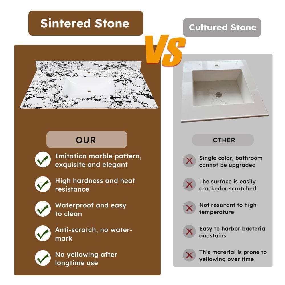JimsMaison 43 in. x 22 in. White Undermount Ceramic Bathroom Sink with Sintered Stone Top and Backsplash (3)