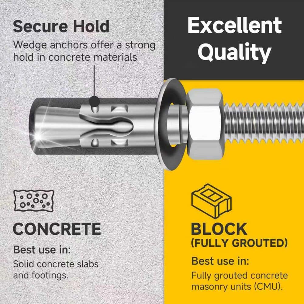 MYWISH 1/2 in. x 5 in. Stainless Steel Hex Nut-Head Concrete Wedge Anchors (5-Pack) (3)