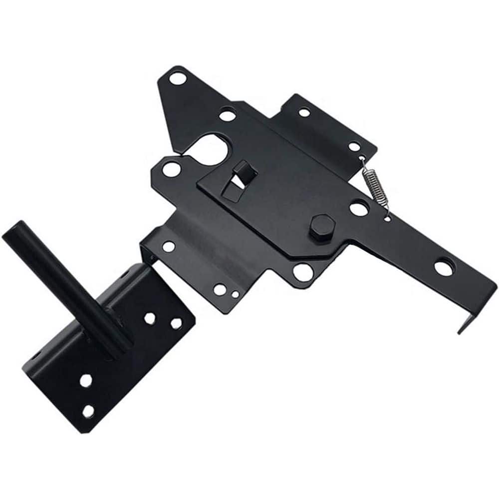 Unbranded Self-Locking Gate Latch Heavy Duty Automatic Gravity Lever for Wood/PVC Fence with Fasteners Black Steel (2)