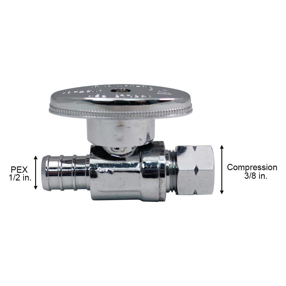 Apollo . Chrome-Plated Brass PEX-B Barb 3/8 in. Compression Quarter-Turn Stop Valve Pro Pack (2)