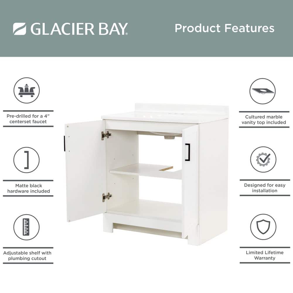 Glacier Bay Oakley 31 in. Single Sink White Freestanding Bath Vanity with White Cultured Marble Top (Assembled) (4)