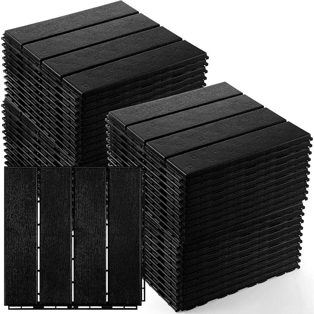 Afoxsos 1 ft. x 1 ft. Plastic Interlocking Deck Tiles Waterproof for for Patio, Porch, Poolside and Balcony in Black-(90-Pack)