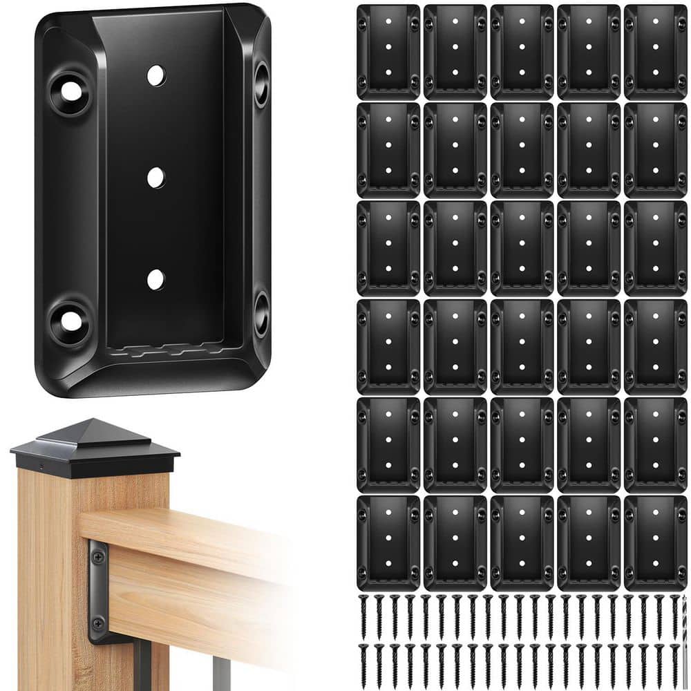 Laybus 2 in. x 4 in. Black Nylon Railing Bracket Connectors with 210 Pcs Galvanized Black Screws for Wooden Stair Fence Railing (1)