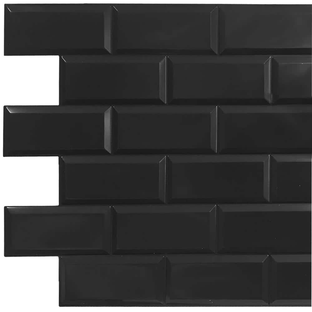 Dundee Deco 3D Falkirk Retro II 38 in. x 19 in. Black Faux Bricks PVC Wall Panel (10-Pack) (1)