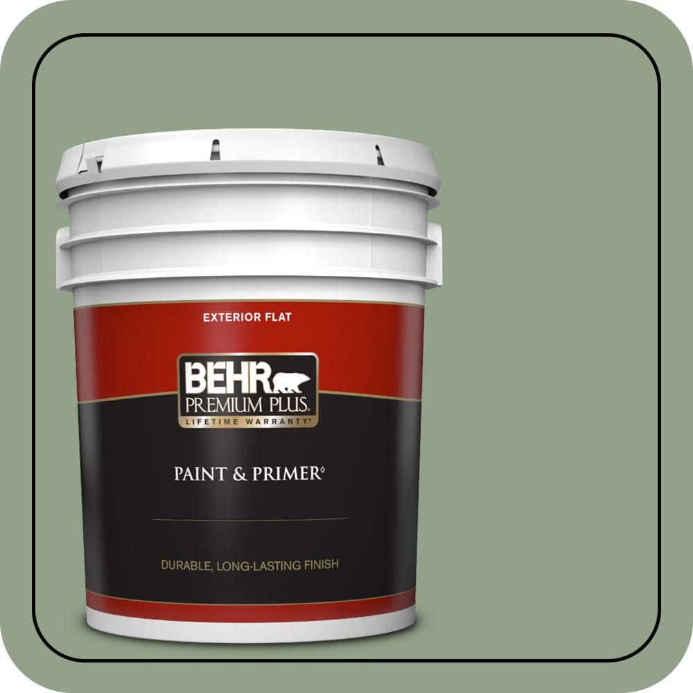 BEHR PREMIUM PLUS 5 gal. #440F-4 Athenian Green Flat Exterior Paint & Primer