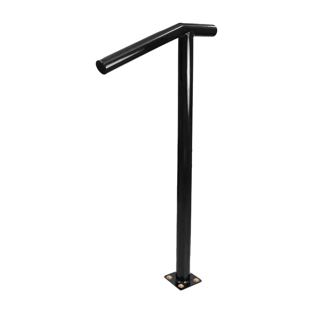 Unbranded 3.16 ft. High Carbon Steel Metal Outdoor Stair Handrail Single Post Black Powder Coated Hand Rail Kit for 1-2 Steps