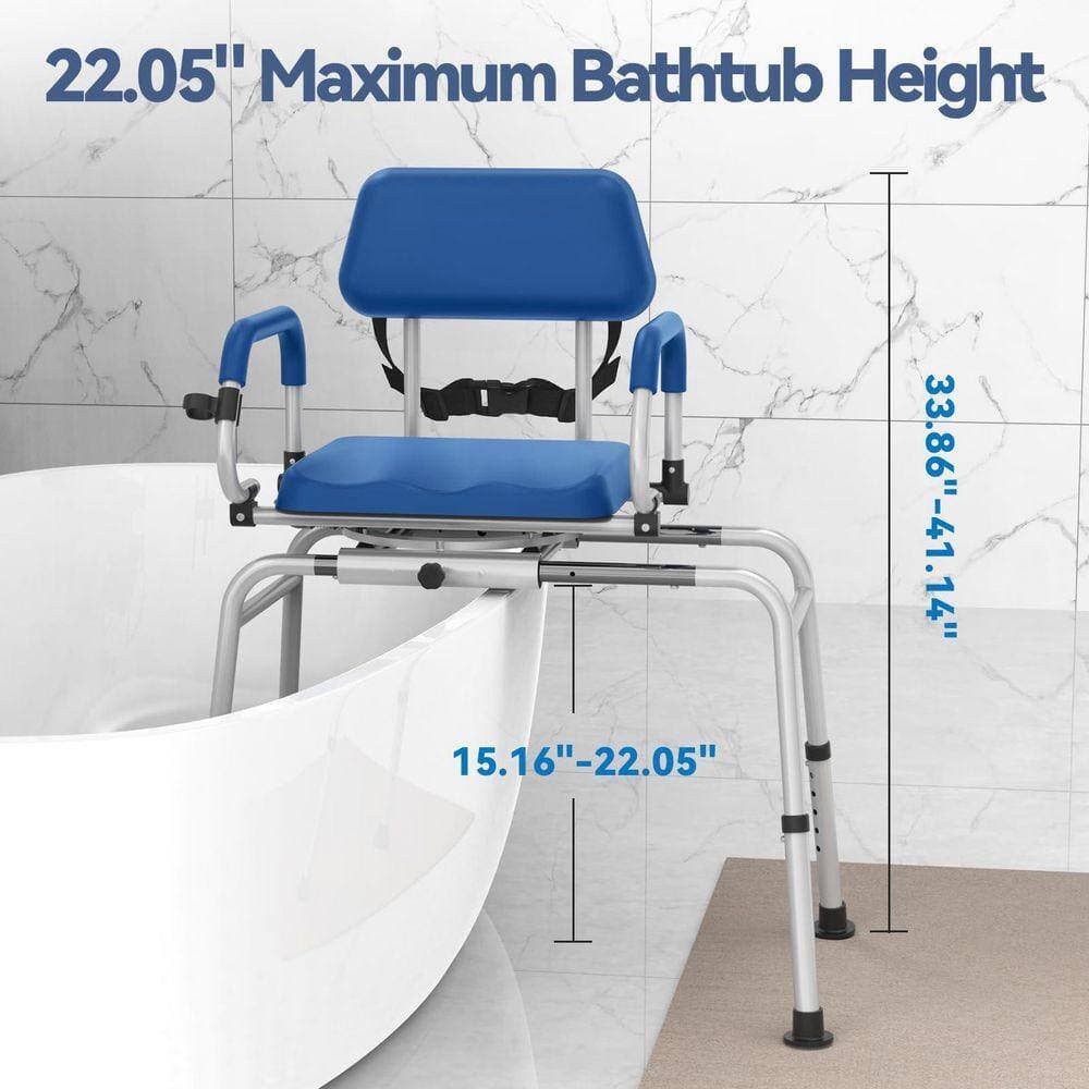 Lynzavix 20 in. W Freestanding Sliding Shower Chair Tub Transfer Bench with Pivoting Arms, Adjustable Height, Blue (2)