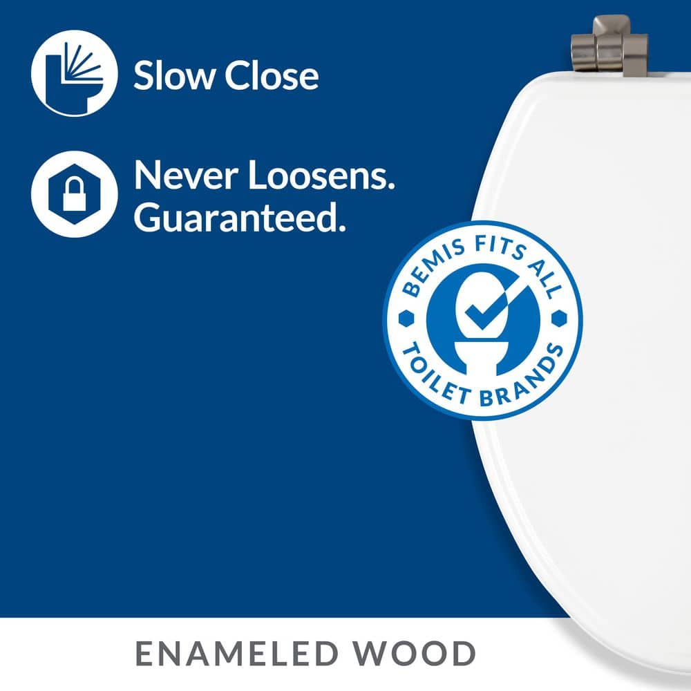 BEMIS Weston Round Soft Close Enameled Wood Never Loosens Chrome Metal Hinge Toilet Seat in White (3)