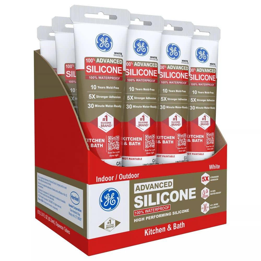 GE Advanced Silicone 2 2.8 oz. White Kitchen and Bath Caulk (case of 12)