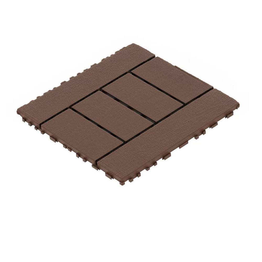 cadeninc H Style 12 in. x 12 in. Square Interlocking Decking Tiles Composite Floor Tile for Porch Poolside, Red Brown(44-Pack) (3)
