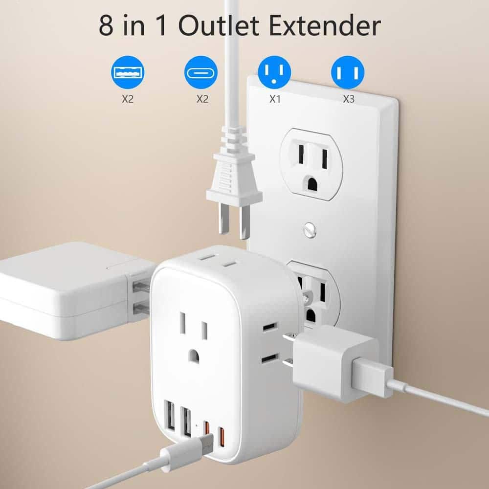 Yichuhaoxi 8-Outlet Extender with 2 USB-A Ports 2 USB-C Ports Wall Tap Splitter for Home Office Travel Cruise Essentials (2)